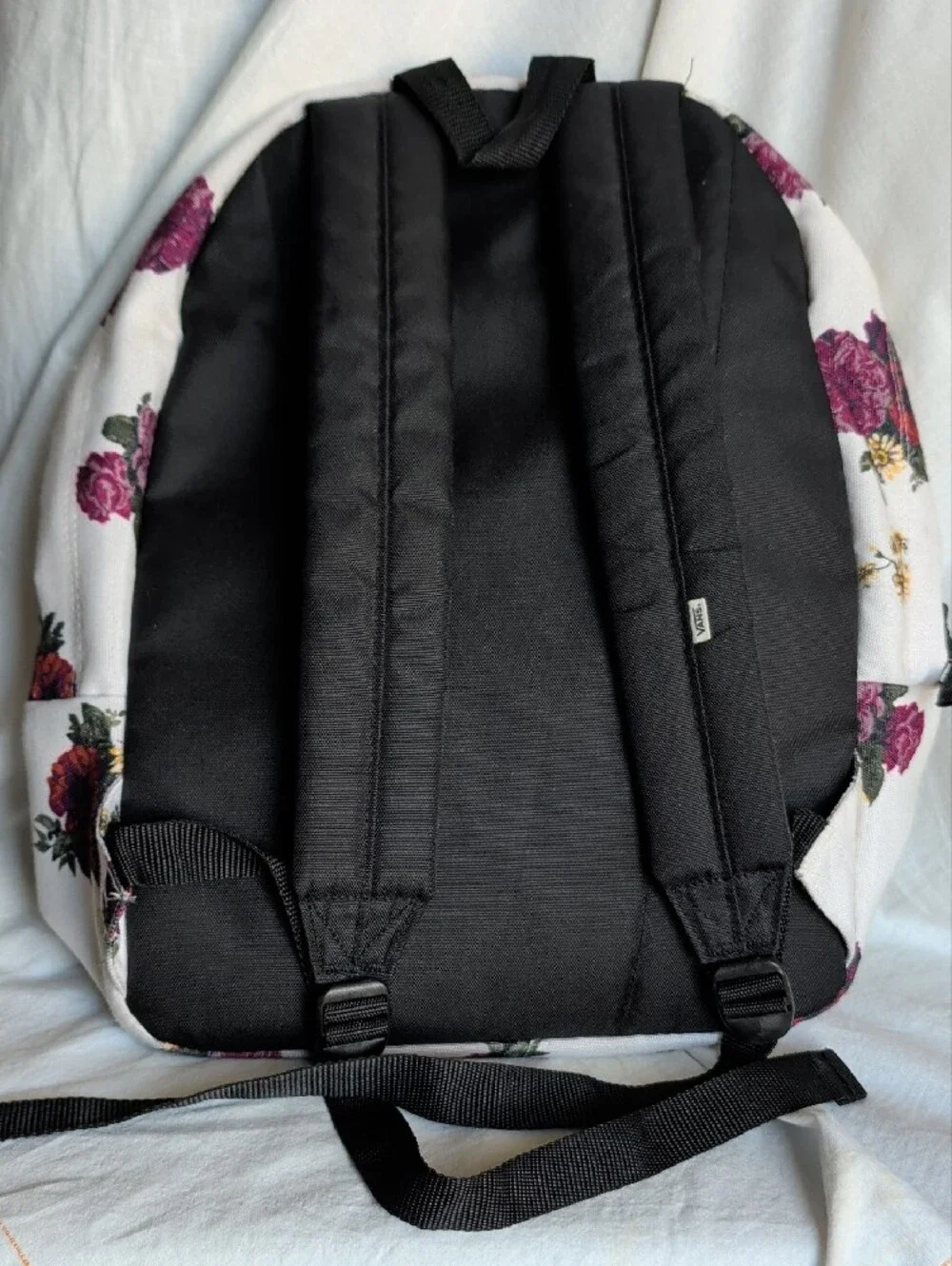 Vans White Backpack with Pink Rose Floral Print Back To School And Adventures